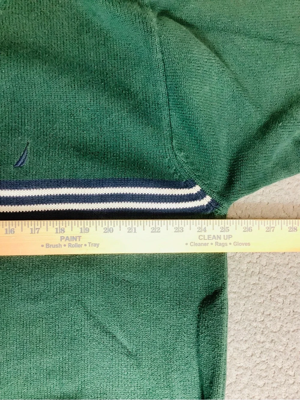 Nautica Forest Green Crewneck Sweater with Navy and White Stripes